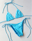 reversible triangle micro braided top in blue
