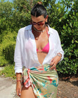 satin like multi use sarong pareo in multicolor print