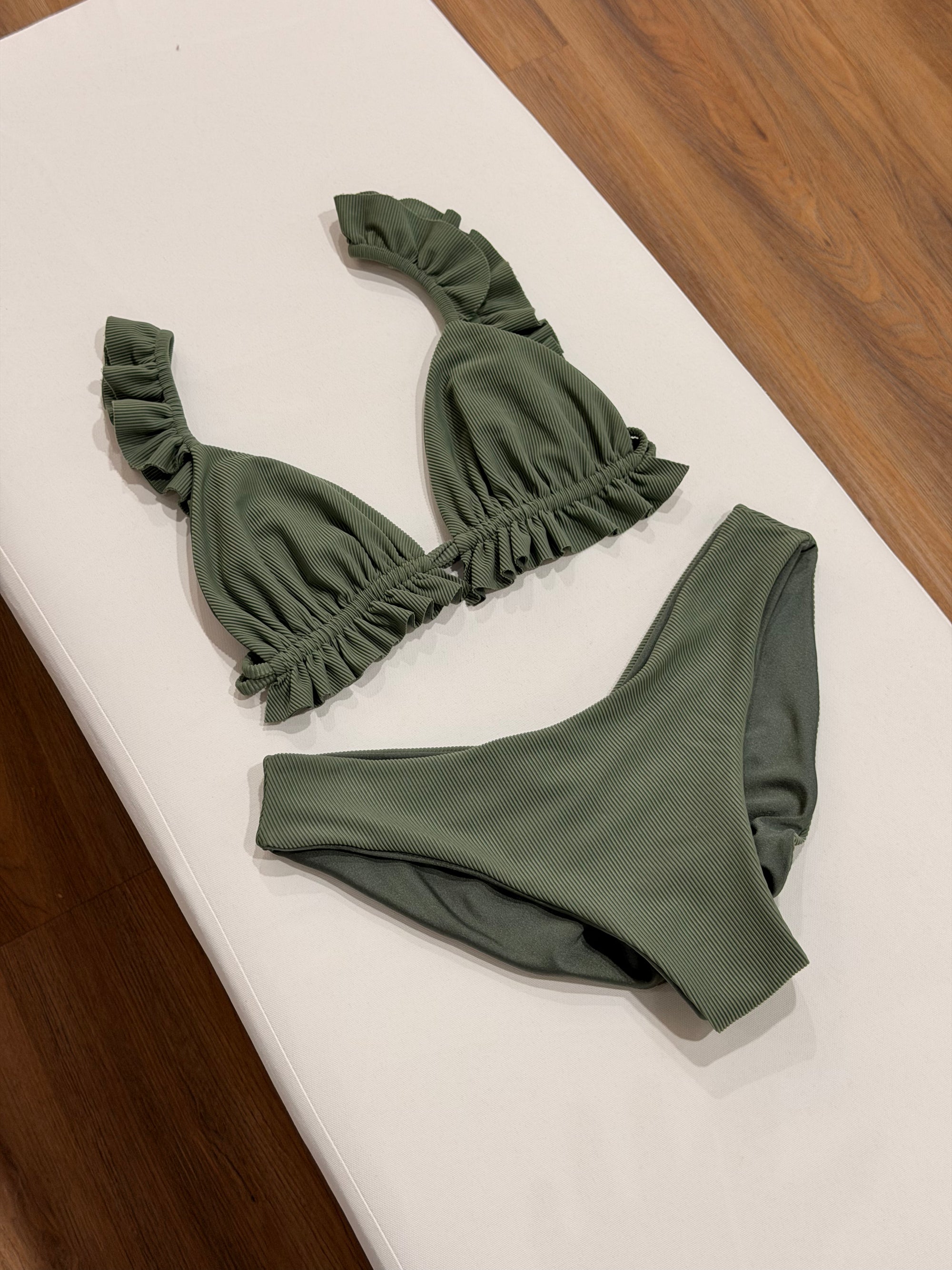 Reversible Ria Top + Lola Bottom Bikini Set in Ribbed Sage