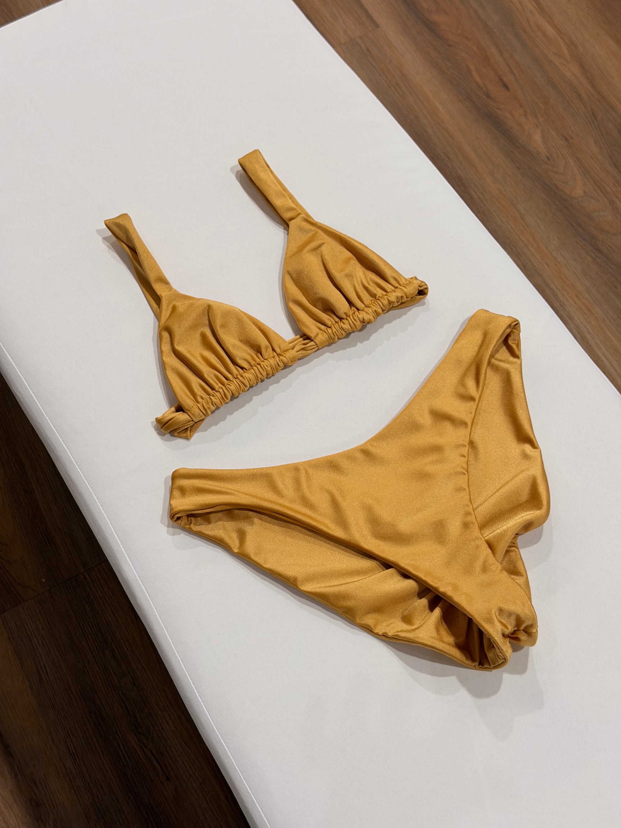 Kya Top + Reece Bottom Bikini Set in Metallic Oro