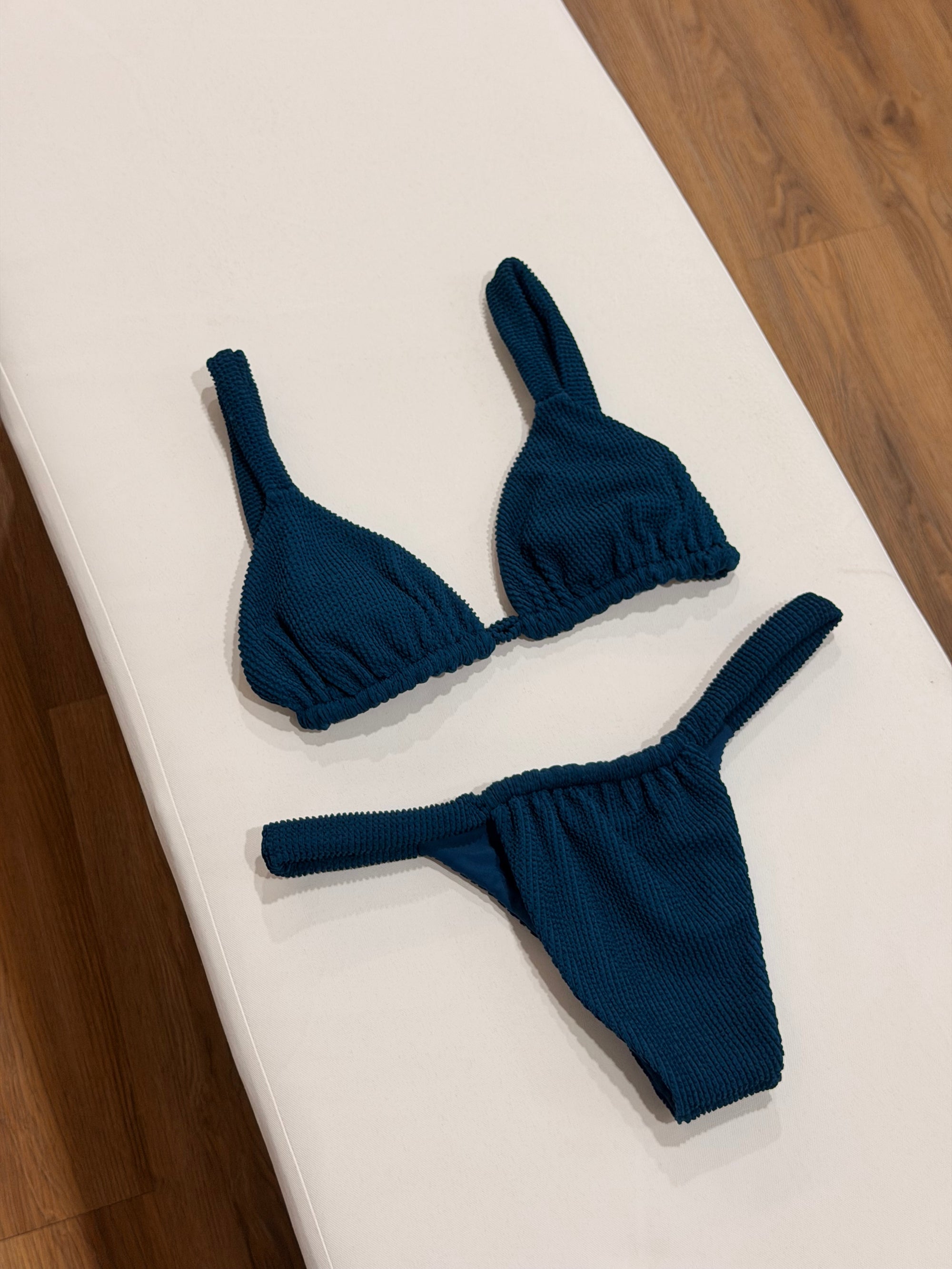 Kya Top + Eve 2.0 Bottom Bikini Set in Textured Pacific