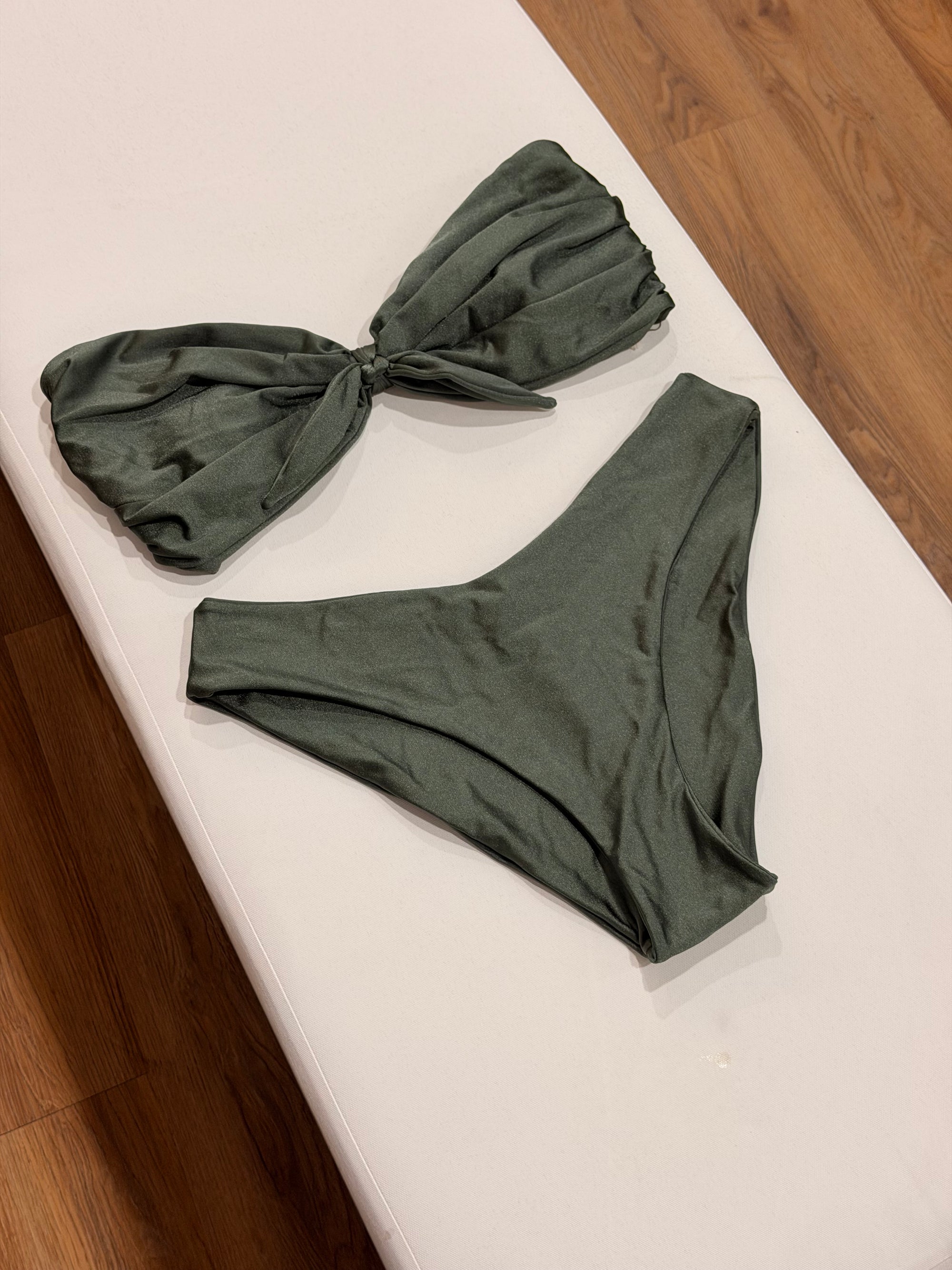 Noa Top + Capri Bottom Bikini Set in Metallic Sage
