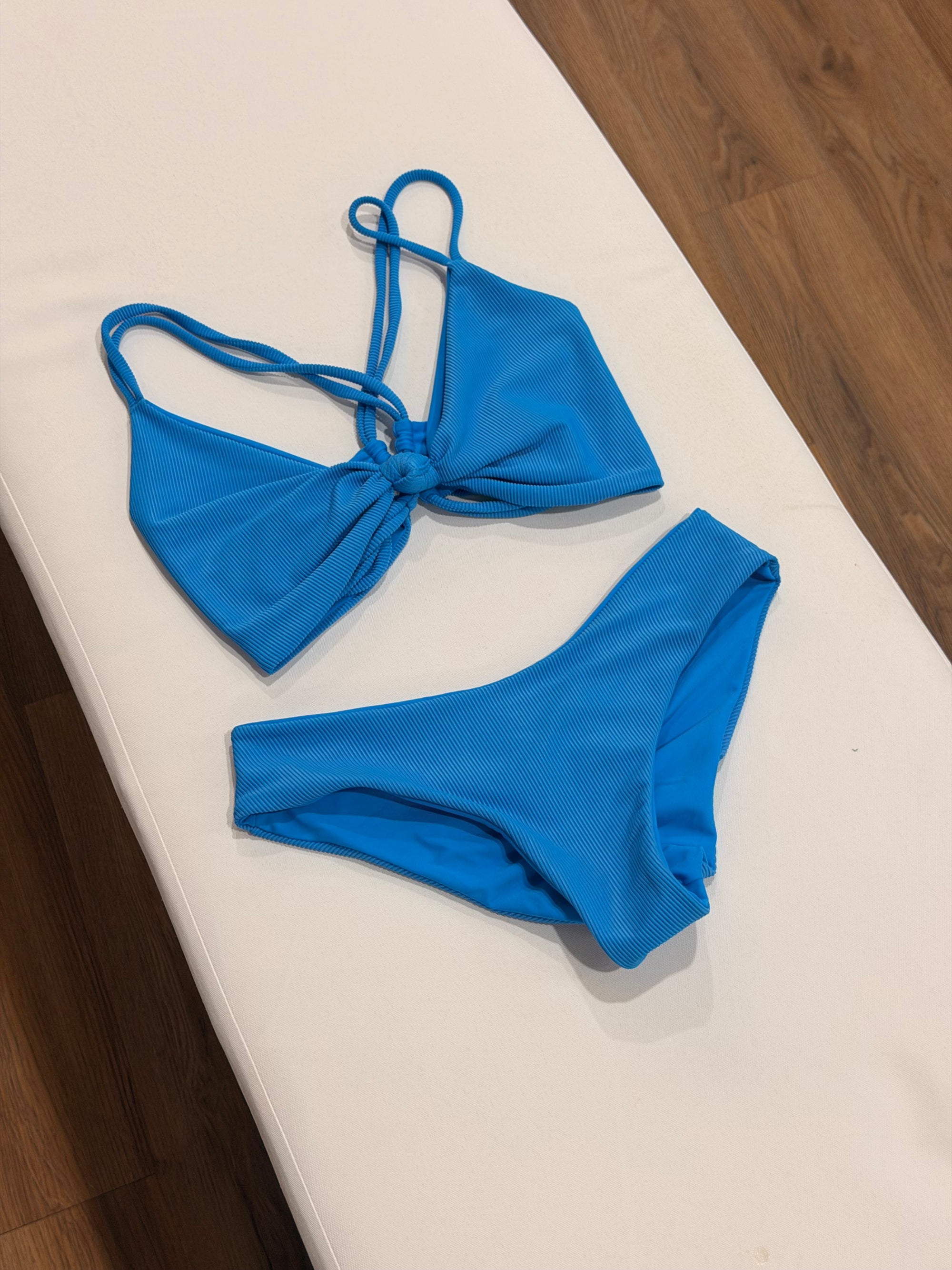 Mara Top + Bruni Bottom Bikini Set in Ribbed Ocean