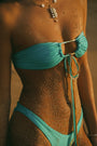 multi-way bikini top with gold beads and multicolored strings 