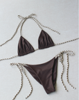 Micro braided brown tie side bikini bottom swimsuit