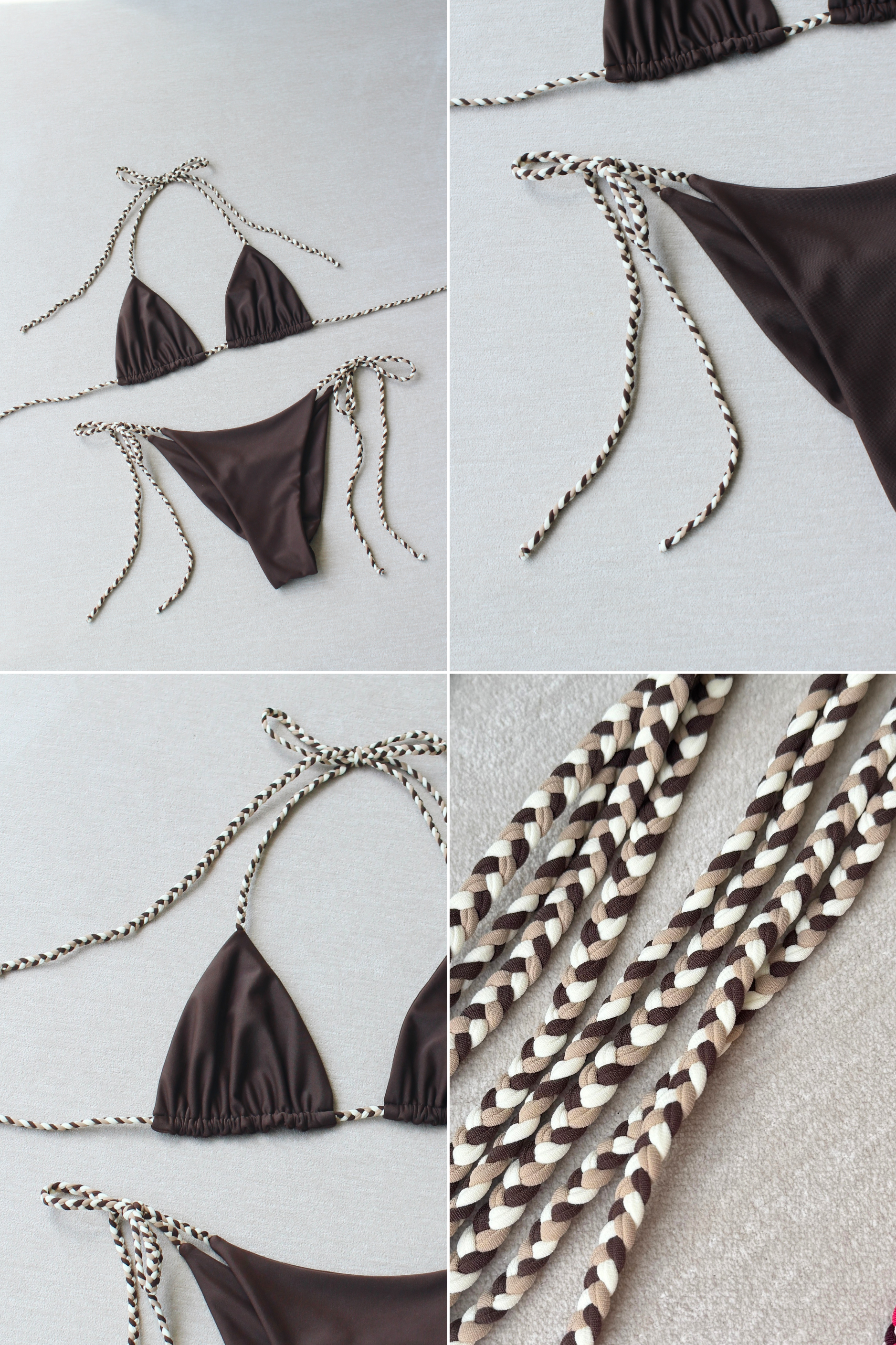 Micro braided brown tie side bikini bottom swimsuit bikini