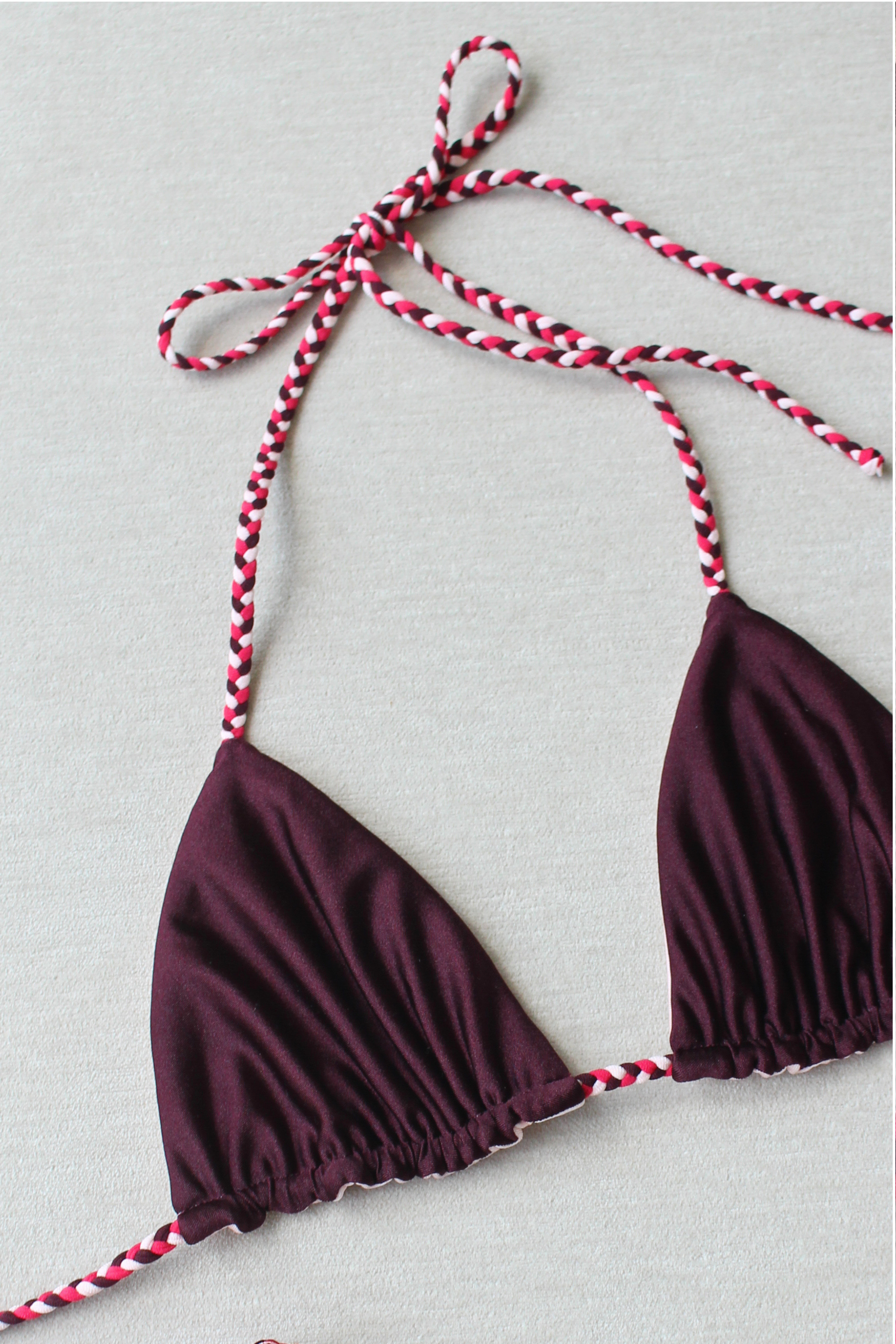 reversible micro braided tie bottom triangle top pink rose