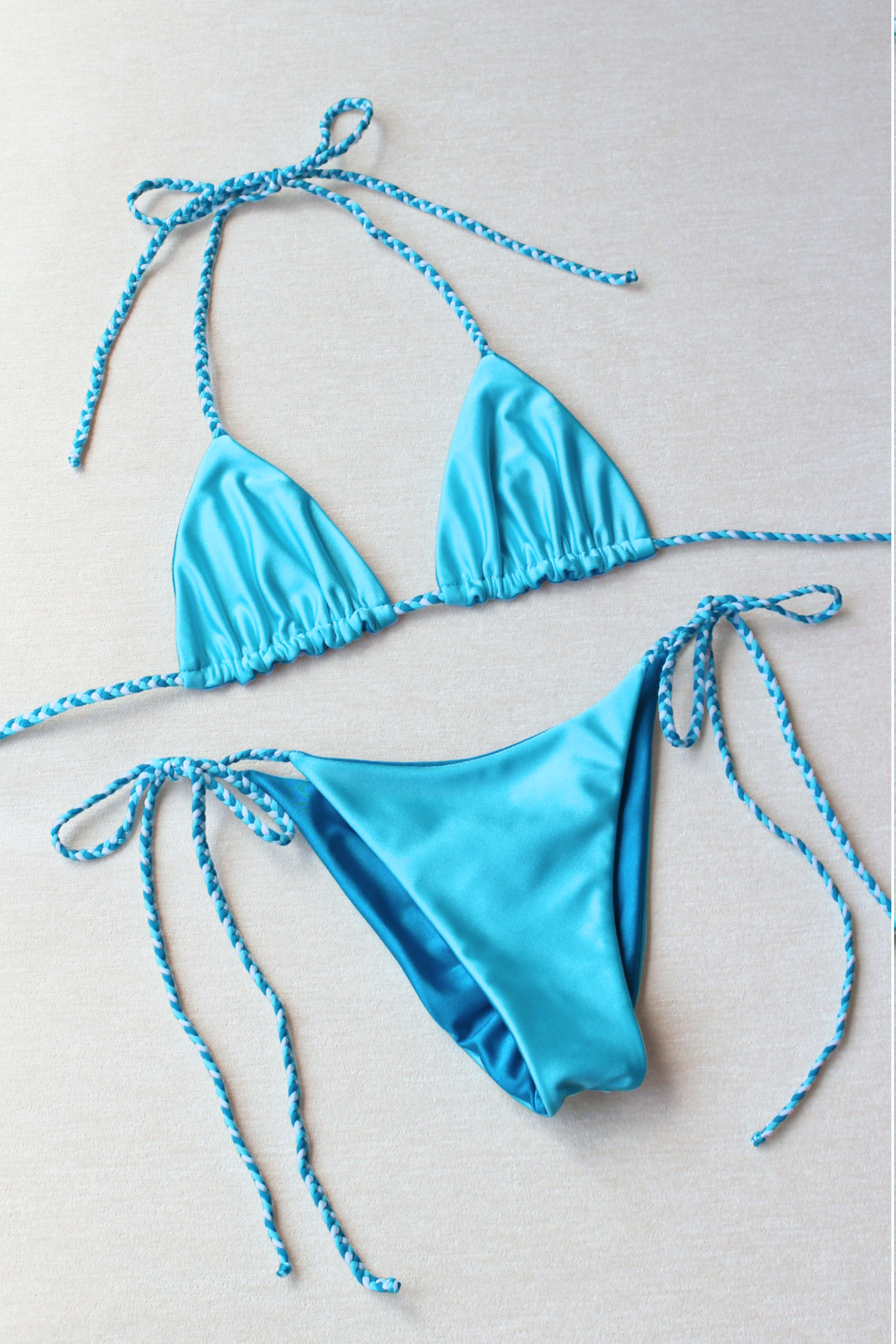 reversible triangle micro braided top in blue 