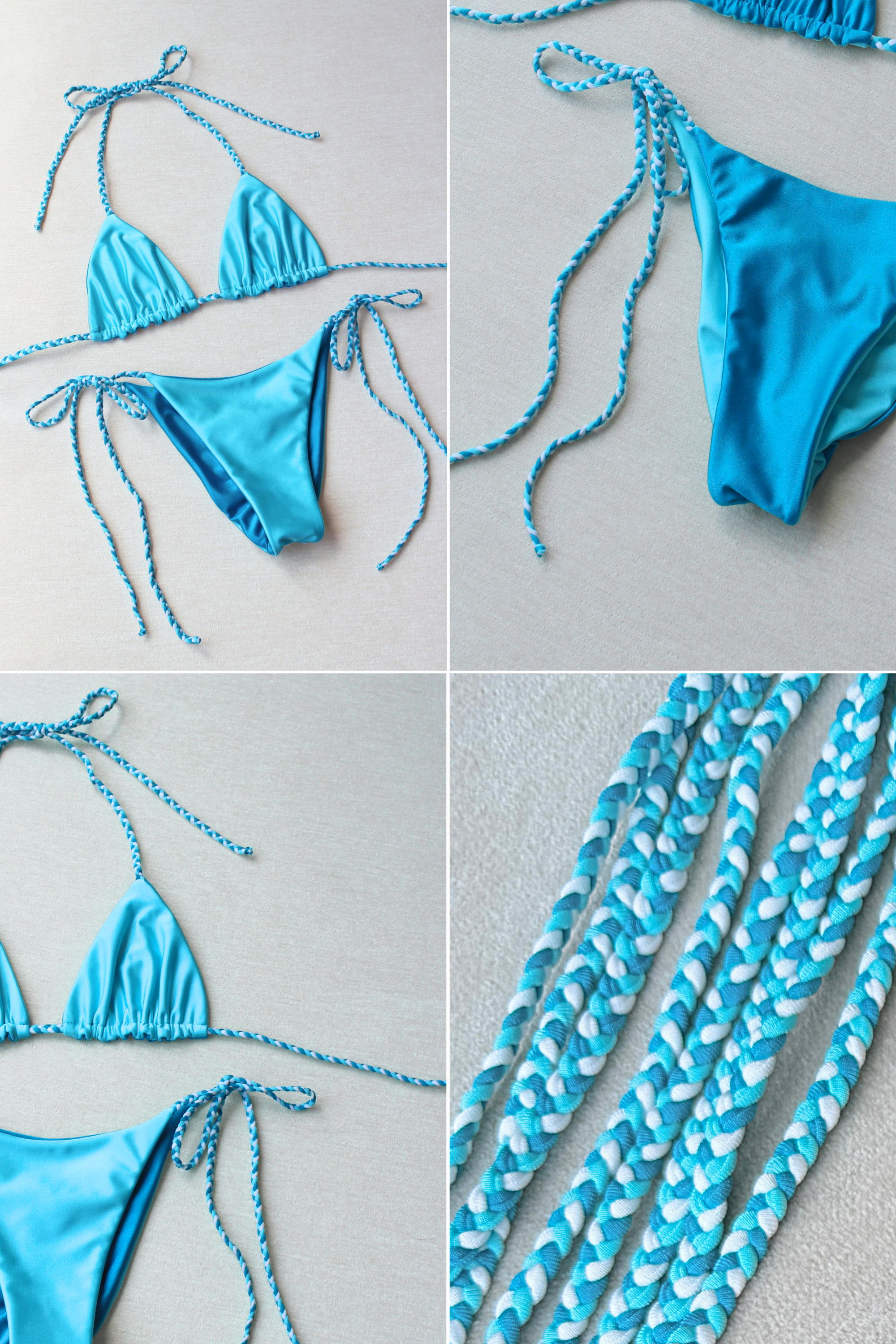 Reversible micro braided triangle bikini top