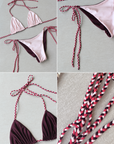 reversible plum and pink triangle bikini top braided swimsuit