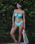 multi-way swimsuit in aqua adjustable for large busts high rise coverage