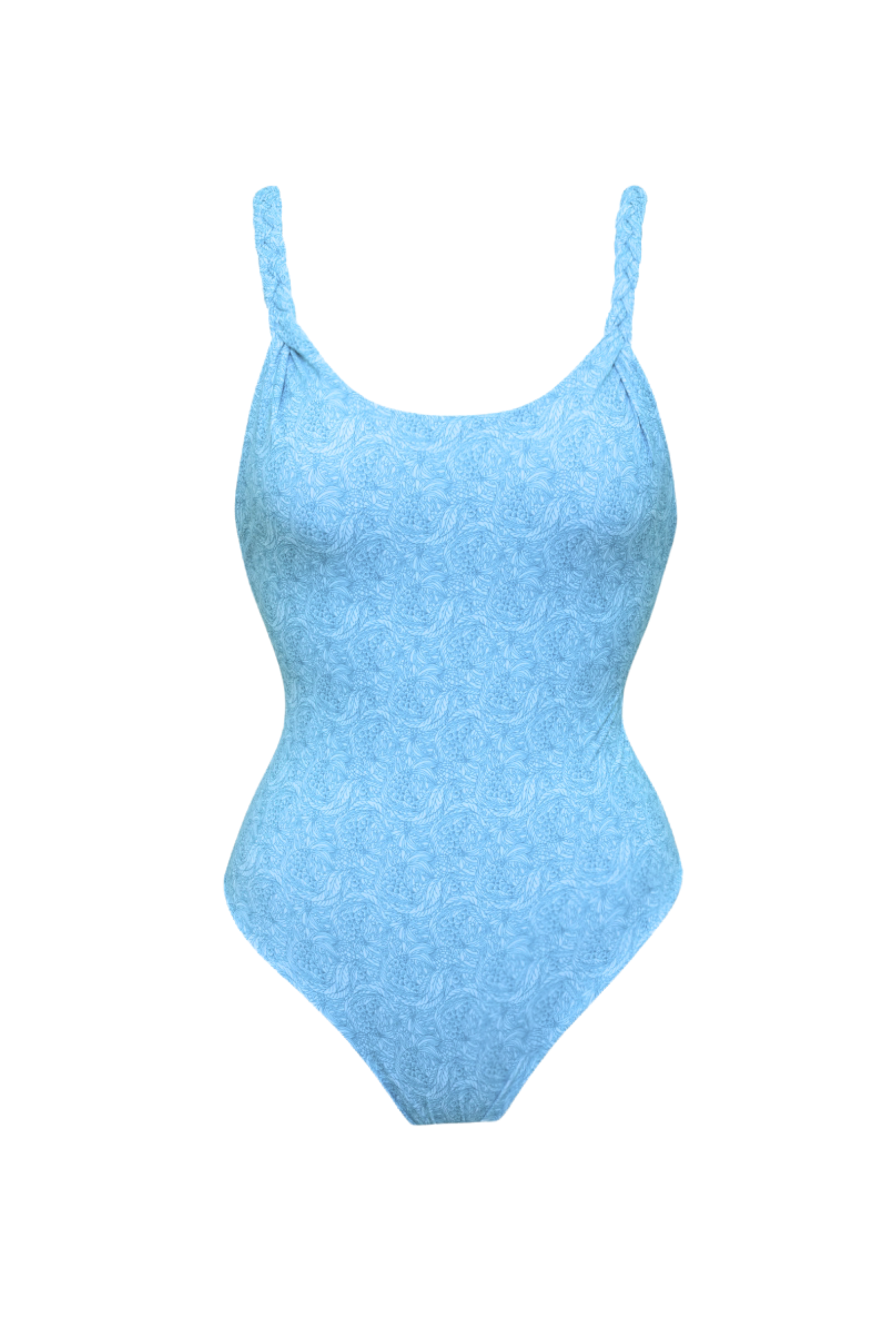 flattering braided one piece in blue print