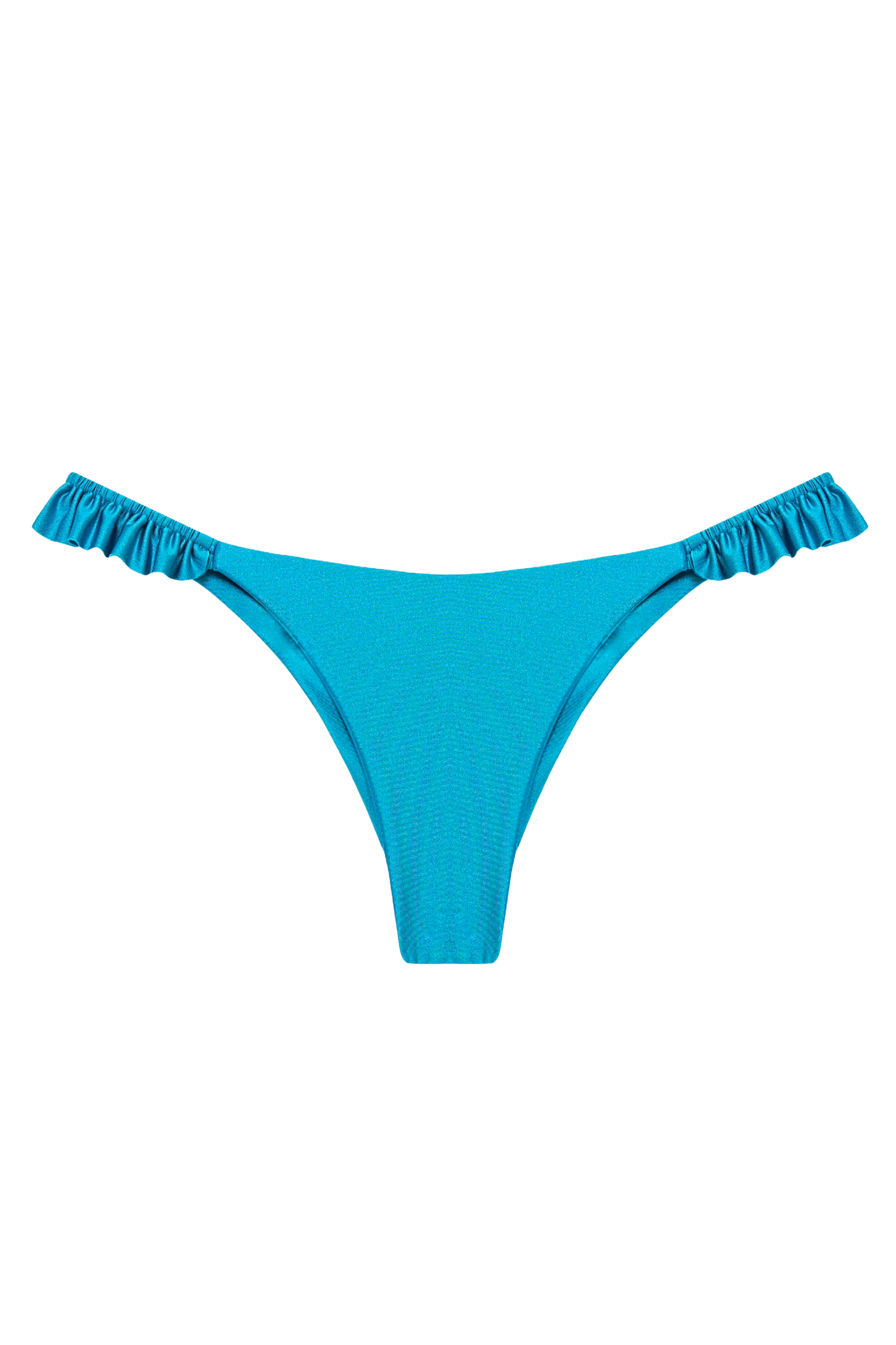 Metallic aqua ruffle cheeky bikini bottom