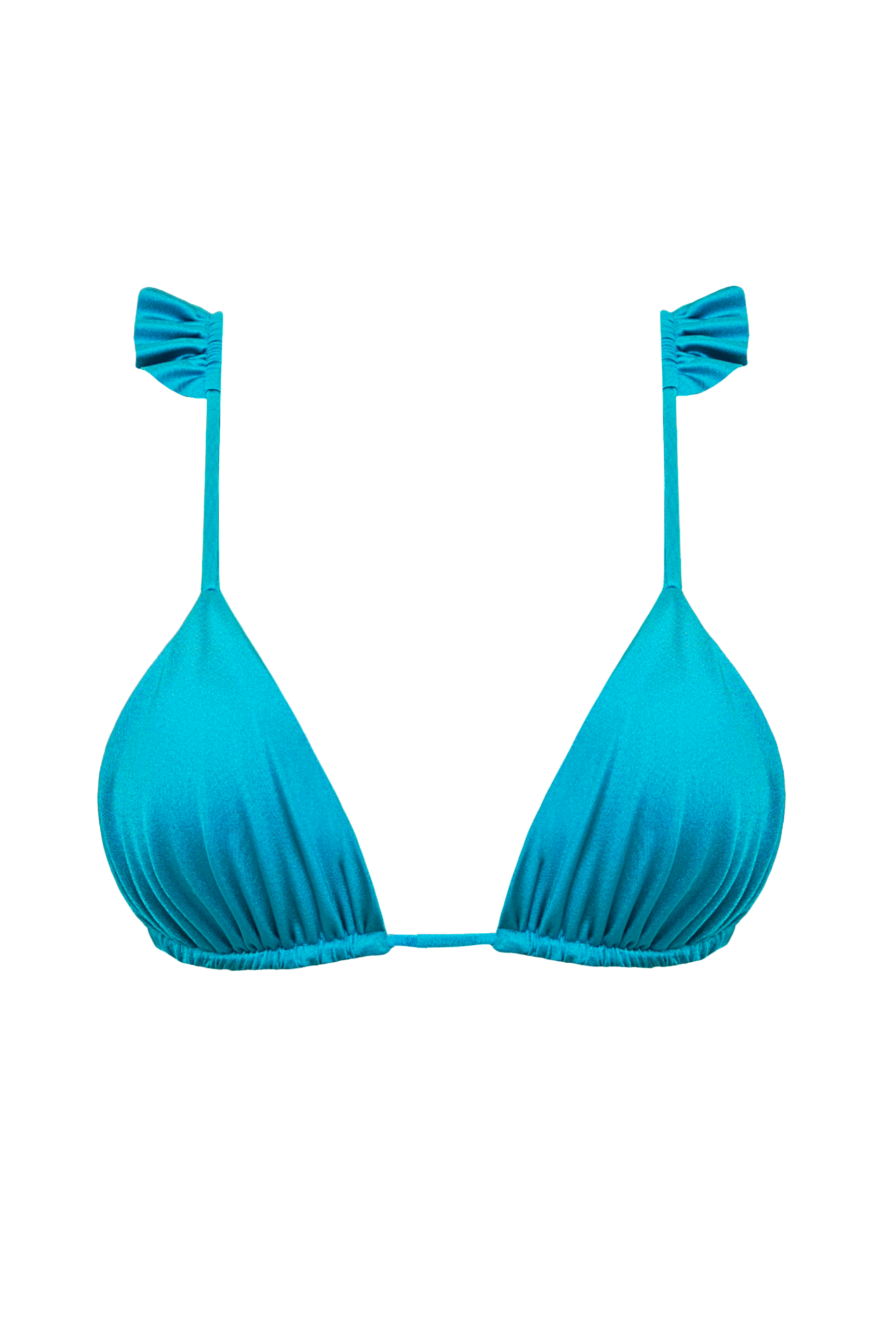 metallic aqua ruffle triangle bikini top