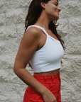 One shoulder crop top braided top quality in white ribbed