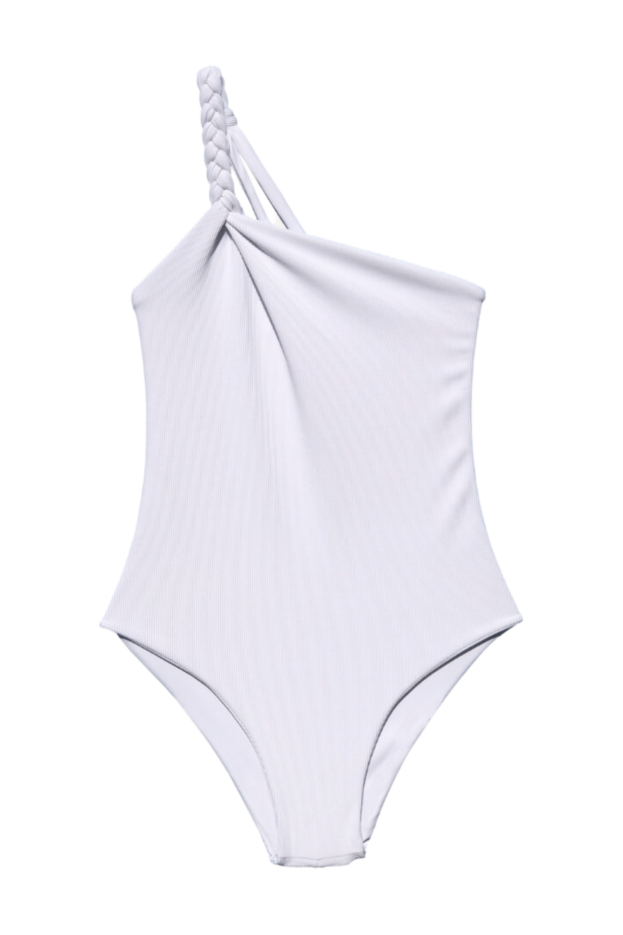 one shoulder swimsuit in white moderate coverage