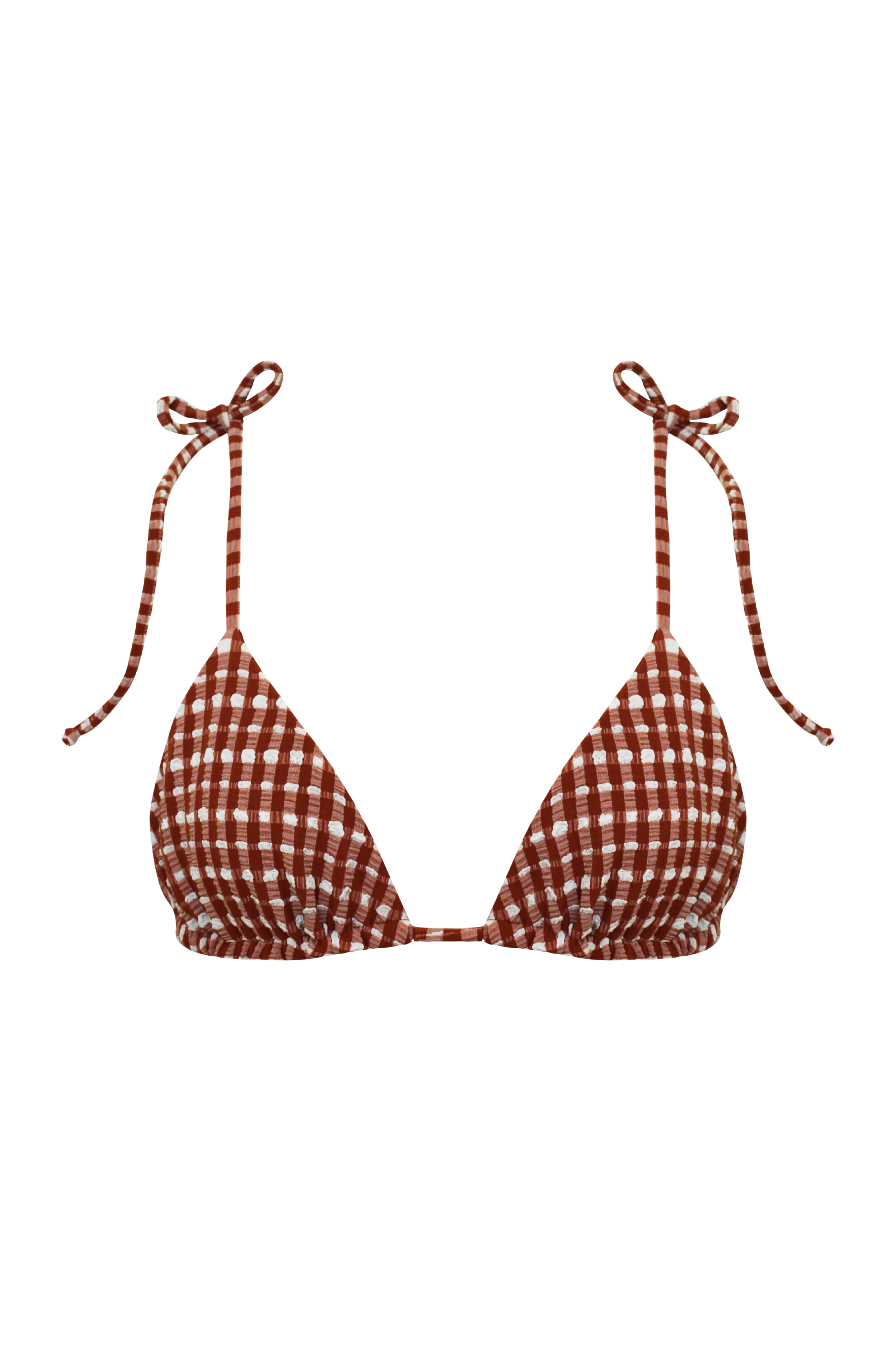 Triangle adjustable and reversible gingham rust brown bikini top