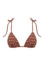 Triangle adjustable and reversible gingham rust brown bikini top