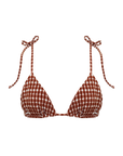 Triangle adjustable and reversible gingham rust brown bikini top