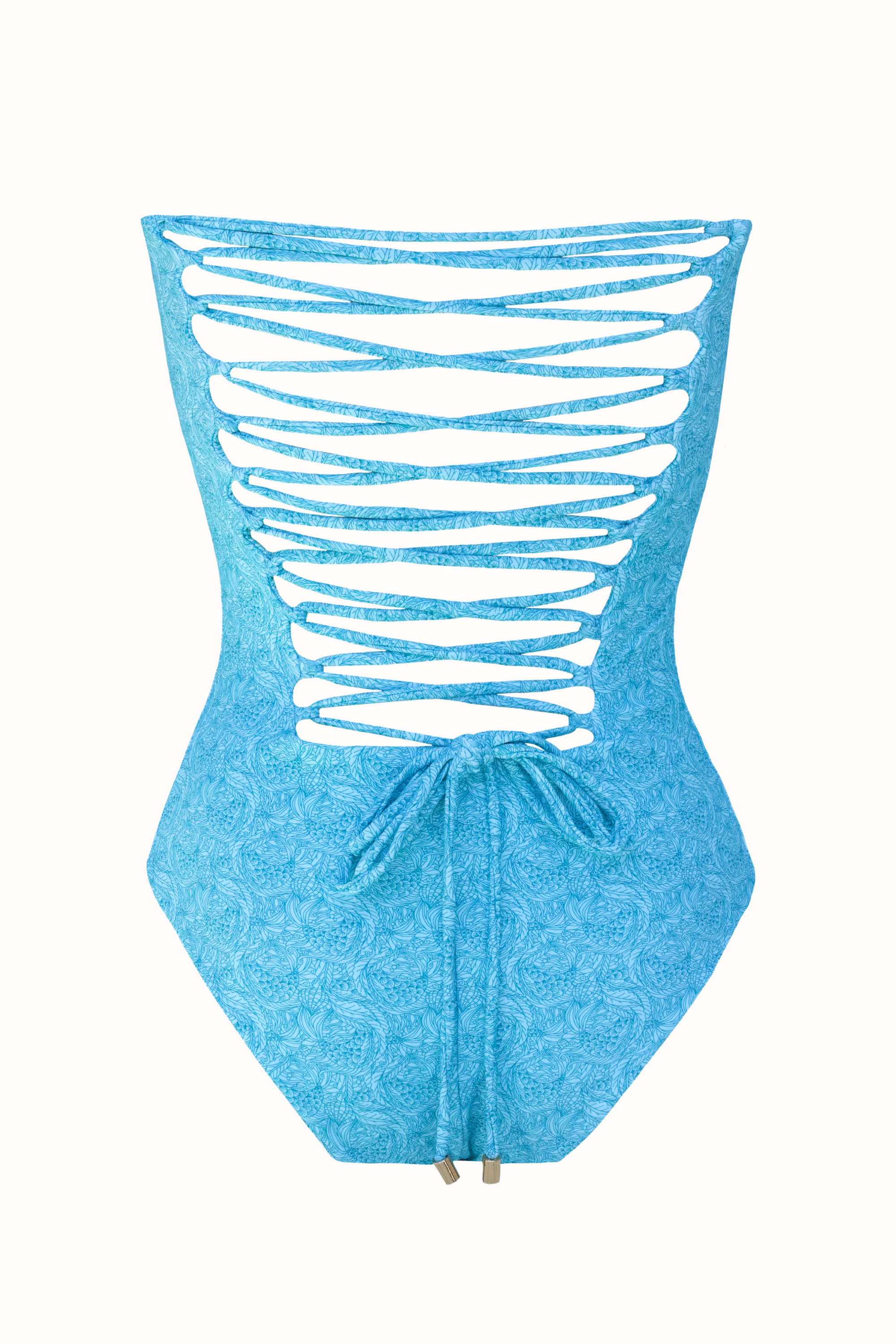 corset back blue printed one piece
